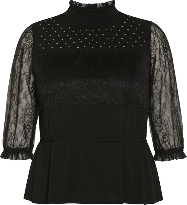 Plus Size Mixed-Media Embellished Knit Top