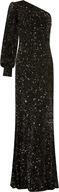 Women's Sequined One Shoulder Bishop Sleeve Trumpet Gown