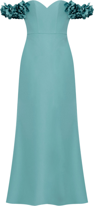 Women's Crepe Off The Shoulder Gown With 3D Flowers