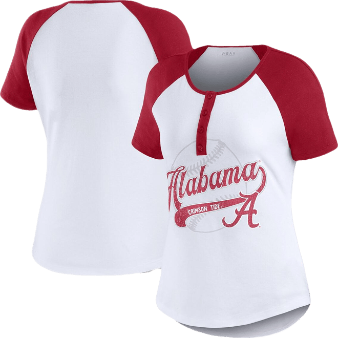 Women's White Alabama Crimson Tide Baseball Logo Raglan Henley T-Shirt