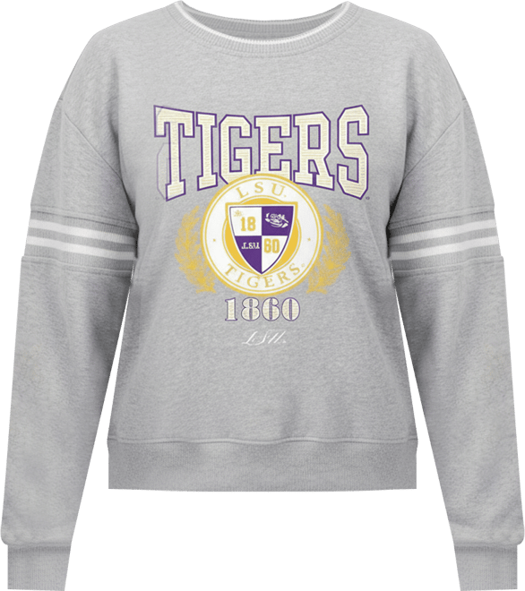 Women's Heather Gray Lsu Tigers Classic Stripe Pullover Sweater