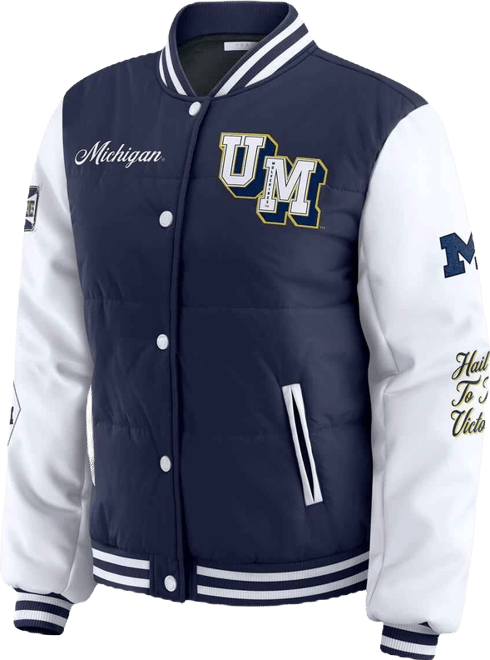 Women's Navy Michigan Wolverines Varsity Puffer Jacket