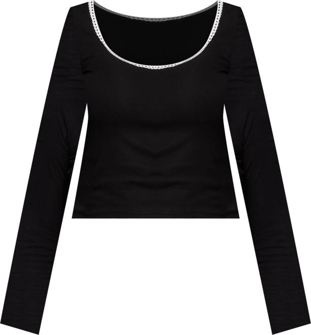 Womens Contrast Lacey Long Sleeve Top