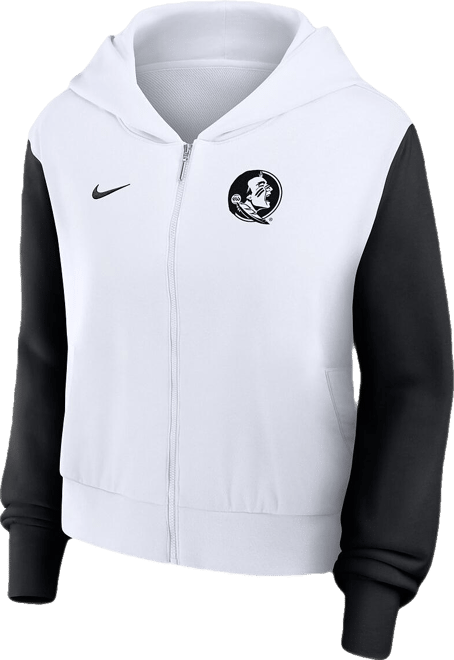 Women's White Florida State Seminoles Cropped Beyond Capability Color-Block Script Full-Zip Hoodie