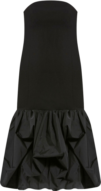 Women's Crepe Strapless Midi Dress With Taffeta Bubble Hem