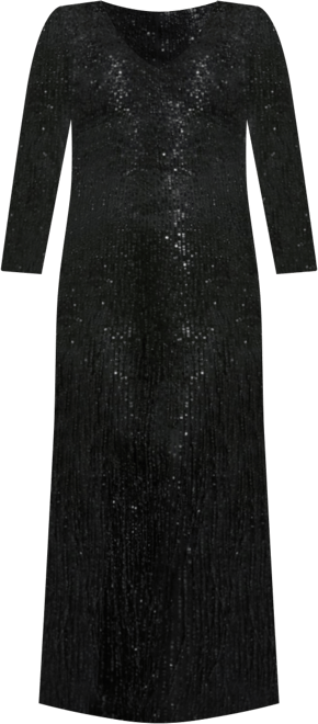 Women's Long Sleeve V Neck Beaded Fringe Gown