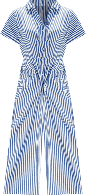 Women's Striped Button-Up Jumpsuit