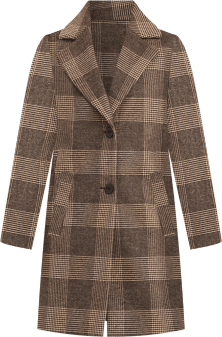 Women's Single-Breasted Wool-Blend Boyfriend Plaid Coat