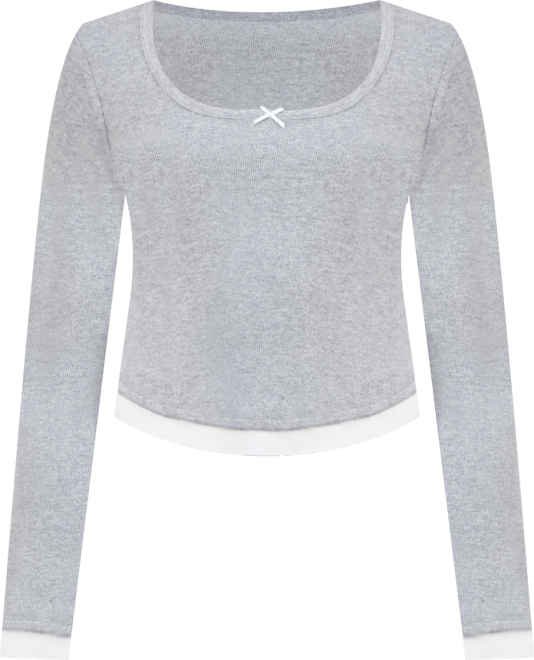 Juniors' Ribbed Layered-Look Long-Sleeve with Bow