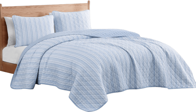 Sailing Stripe Cotton Reversible 3-Pc. Quilt Set, Full/Queen