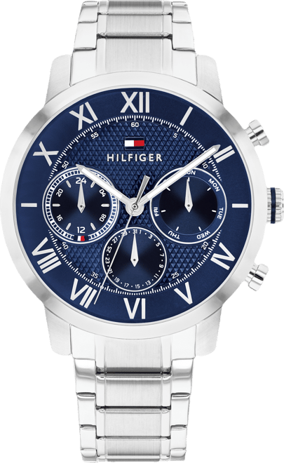 Men's Multifunction Silver Tone Stainless Steel Bracelet Watch, 42mm