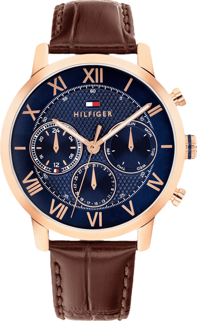 Men's Multifunction Dark Brown Leather Strap Watch, 42mm