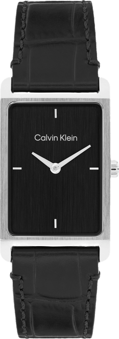 Men's Dapper Black Leather Strap Watch, 24mm