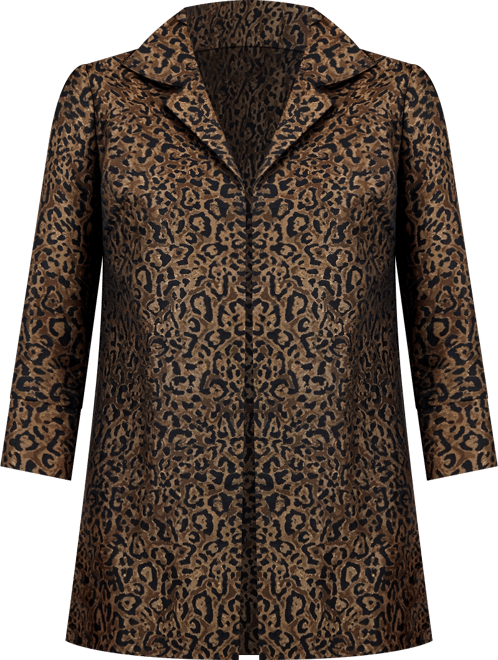 Leopard Jacquard Open-Front 3/4-Sleeve Topper, Regular & Petites