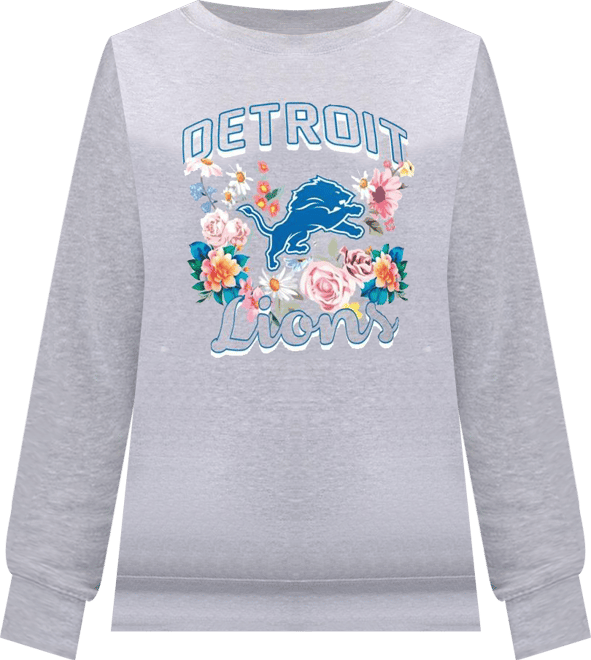 Women's Heather Gray Detroit Lions Flower Logo Graphic Fleece Pullover Sweatshirt
