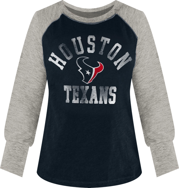 Women's Navy/Heather Gray Houston Texans Waffle Knit Raglan Long Sleeve T-Shirt