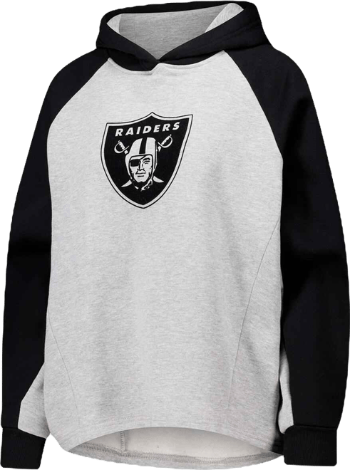 Women's Gray/Black Las Vegas Raiders Joy Cropped Raglan Pullover Hoodie