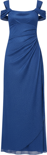 Cold-Shoulder Draped Metallic Petite Gown