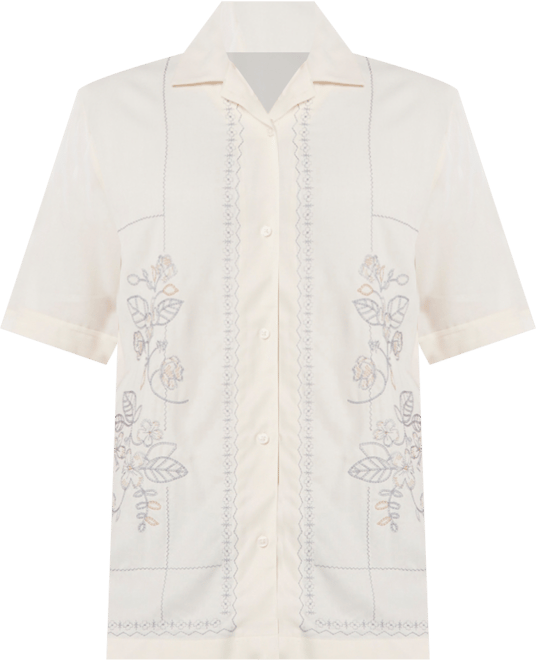 Men's Embroidered L-Shape Short Sleeve Button Down Shirt