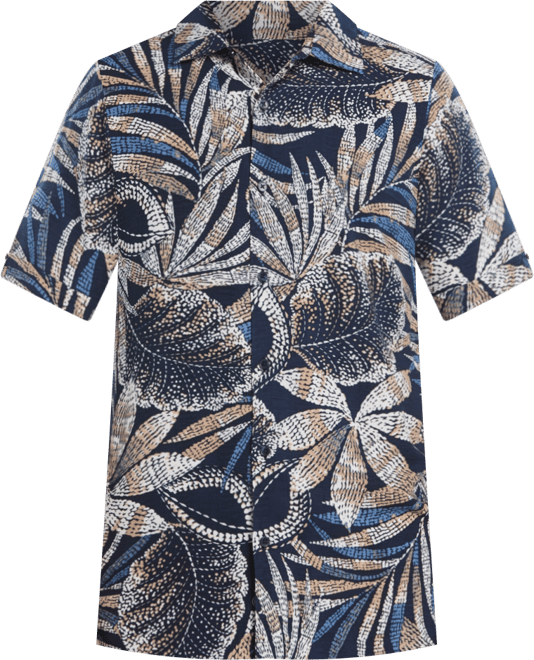 Men's Pointillism Tropical Print Short Sleeve Button Down Shirt