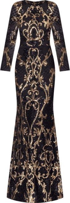 Betsy & Adam Petite Sequinned Mesh-Sleeve Evening Gown