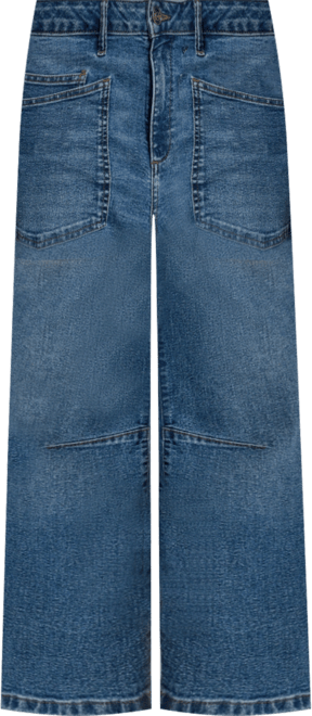 Women's Knee Seam Patch Pocket Barrell-Leg Jeans