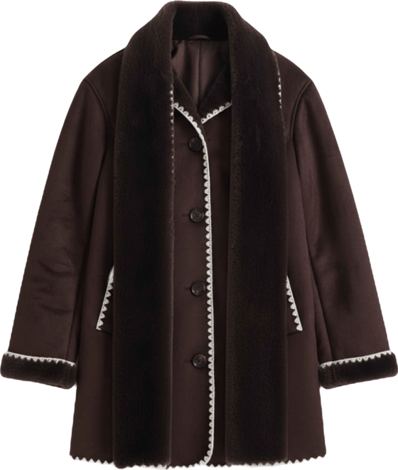 Women's Shearling Scarf Jacket with Contrast Stitching