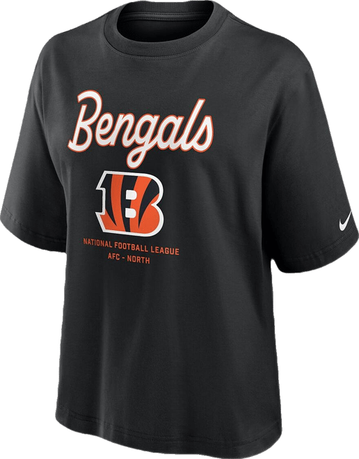 Women's Black Cincinnati Bengals Essential Script Relaxed Boxy T-Shirt