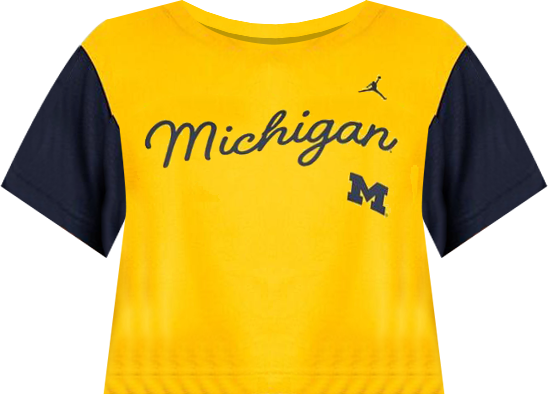 Women's Maize/Navy Michigan Wolverines Color-Block Script Dri-fit Cropped T-Shirt