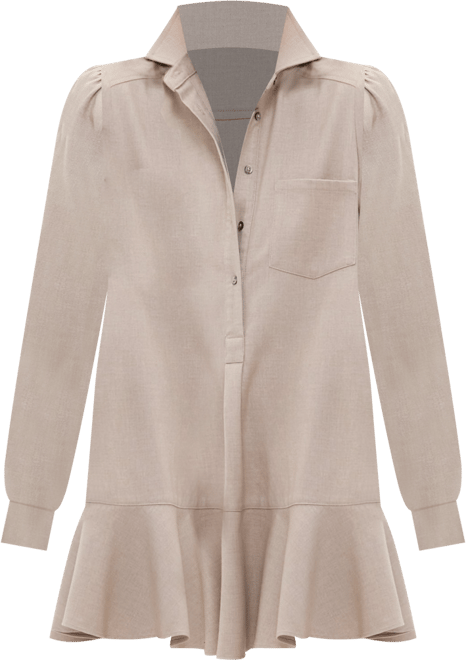 Dark Olive Whipstitch Brushed Wool Callahan Shirt Dress