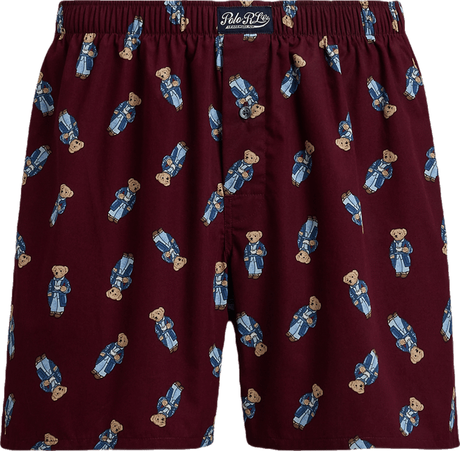 Men's Holiday Bear Printed Woven Single-Button Fly Boxers