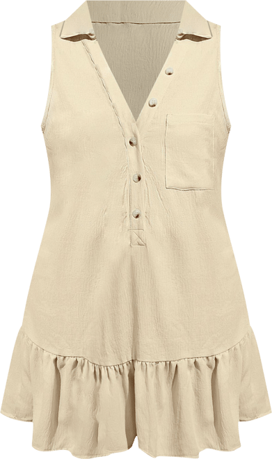 Women's V-Neck Ruffled Sleeveless Mini Beach Dress