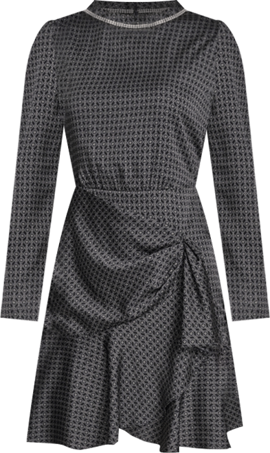 Women's Embellished Mock-Neck Satin Shift Dress