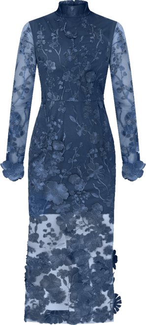 Women's 3D Floral Mock Neck Midi Dress