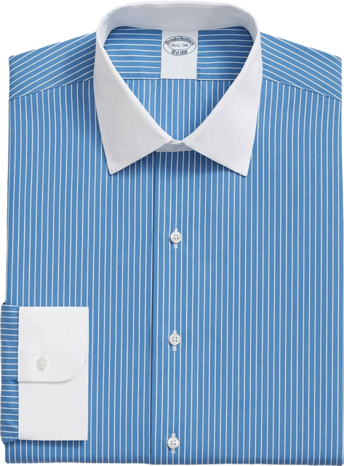 Brooks Brothers Men's Pure Supima Cotton Regular-Finish Ainsley Collar, Ground Stripe Dress Shirt | Blue | Size 16 32