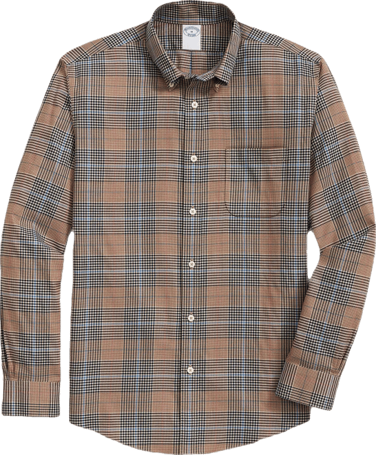 Stretch Supima Cotton Non-Iron Twill Polo Button Down, Glen Plaid