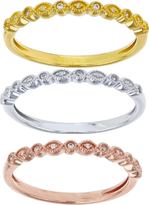 Created White Sapphire (0.135 ct. t.w.) Trio Stackable Ring in 14K Yellow Rose Plating Over Sterling Silver or Sterling Silver