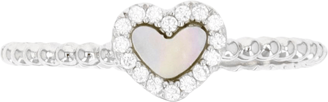 Mother of Pearl and Cubic Zirconia Beaded Heart Ring (0.144 ct. t.w.) in Sterling Silver