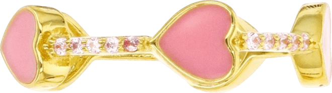 Cubic Zirconia (0.25 ct. t.w.) and Pink Enamel Heart Eternity Band Ring in 14K Yellow Gold Over Sterling Silver