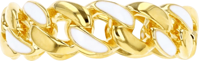 Enamel Cuban Link Eternity Band Ring 14K Yellow Gold Over Sterling Silver