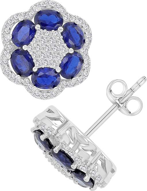 Blue (2.4 ct. t.w.) and White (0.5 ct. t.w.) Sapphire Stud Earrings in Sterling Silver
