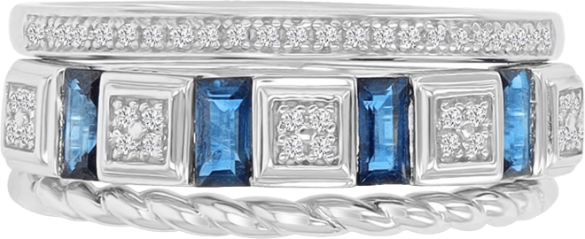 Diamond (0.129 ct. t.w.) and Blue Sapphire (0.592 ct. t.w.) Ring in Sterling Silver