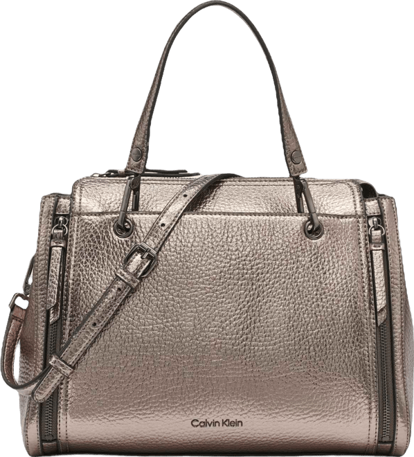 Garnet Triple Compartment Top Zipper Metallic Satchel