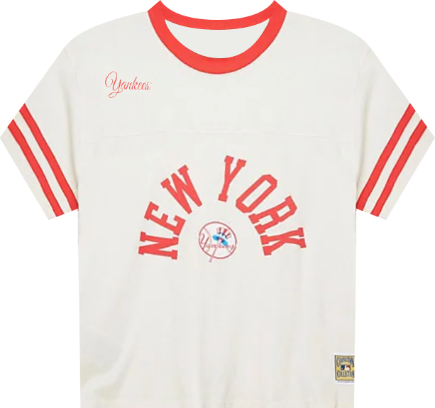 Women's Cream New York Yankees Cooperstown Collection Cropped Yoke T-Shirt