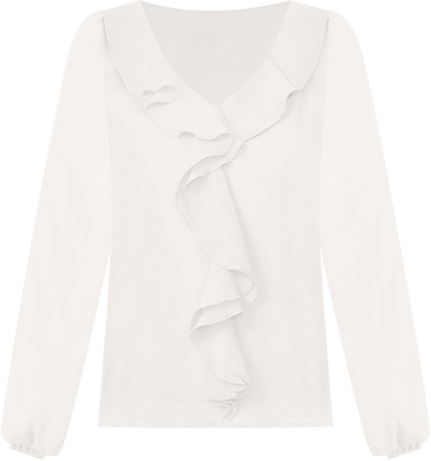 Women's Poet Chiffon Ruffle & V-Neck Knit Top