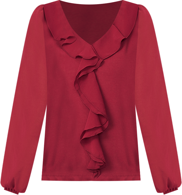 Women's Poet Chiffon Ruffle & V-Neck Knit Top