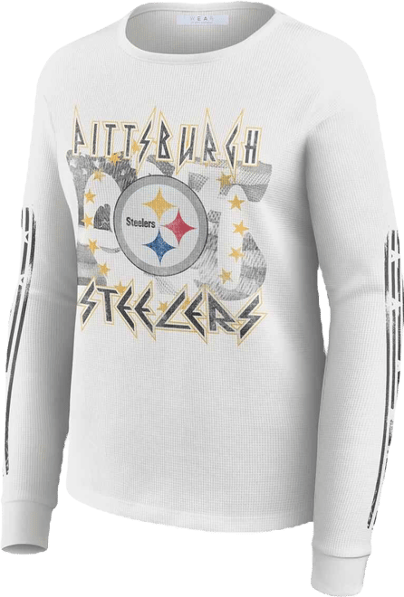Women's White Pittsburgh Steelers Graphic Waffle Long-Sleeve T-Shirt