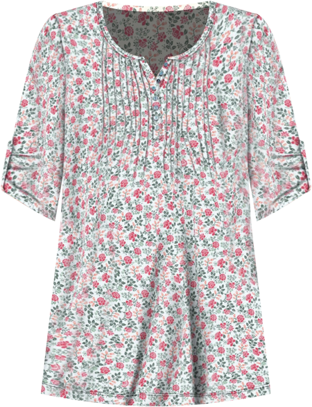 Women's Within 7-Day Three-Quarter Sleeve Pintucked Henley Tunic