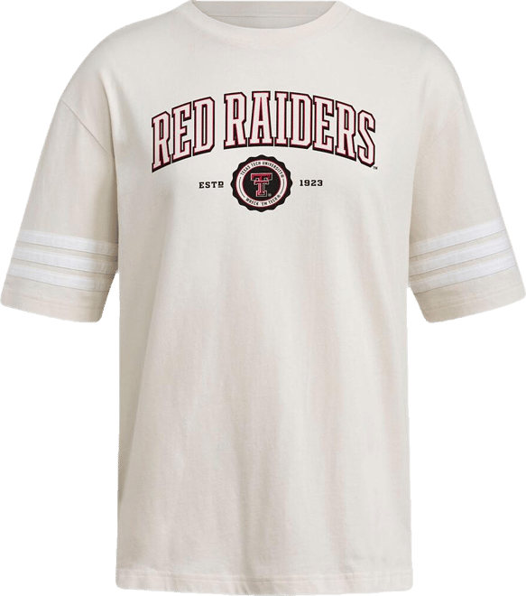 Women's Cream Texas Tech Red Raiders Fashion Three-Stripes Oversized T-Shirt