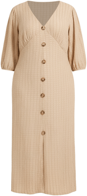 Women's Balloon Sleeve Button Front Midi Dress